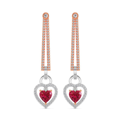 Diamond Drop Heart Earrings Front View in 9KT