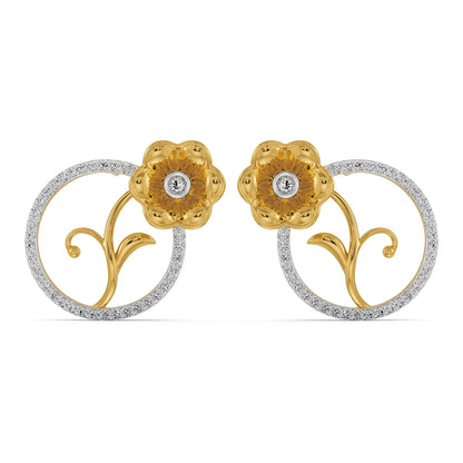 Diamond Blossom Earrings Front view in 9KT