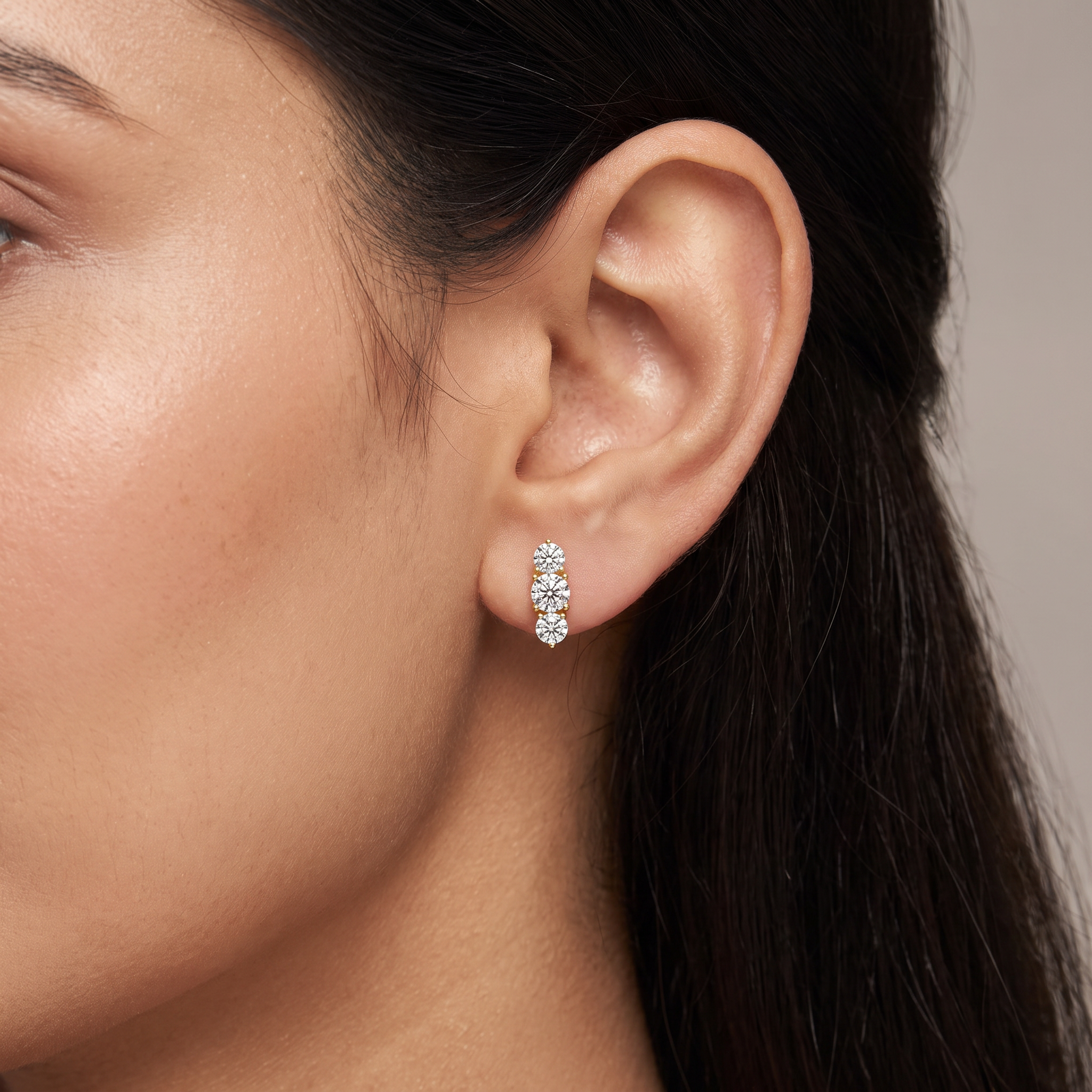 Three Stone Diamond Earrings