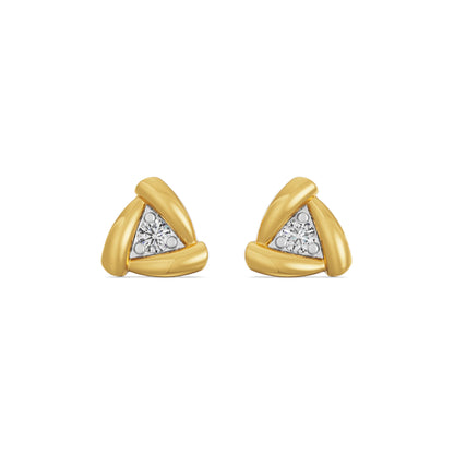 Triangle Diamond Studs Front View in 9KT