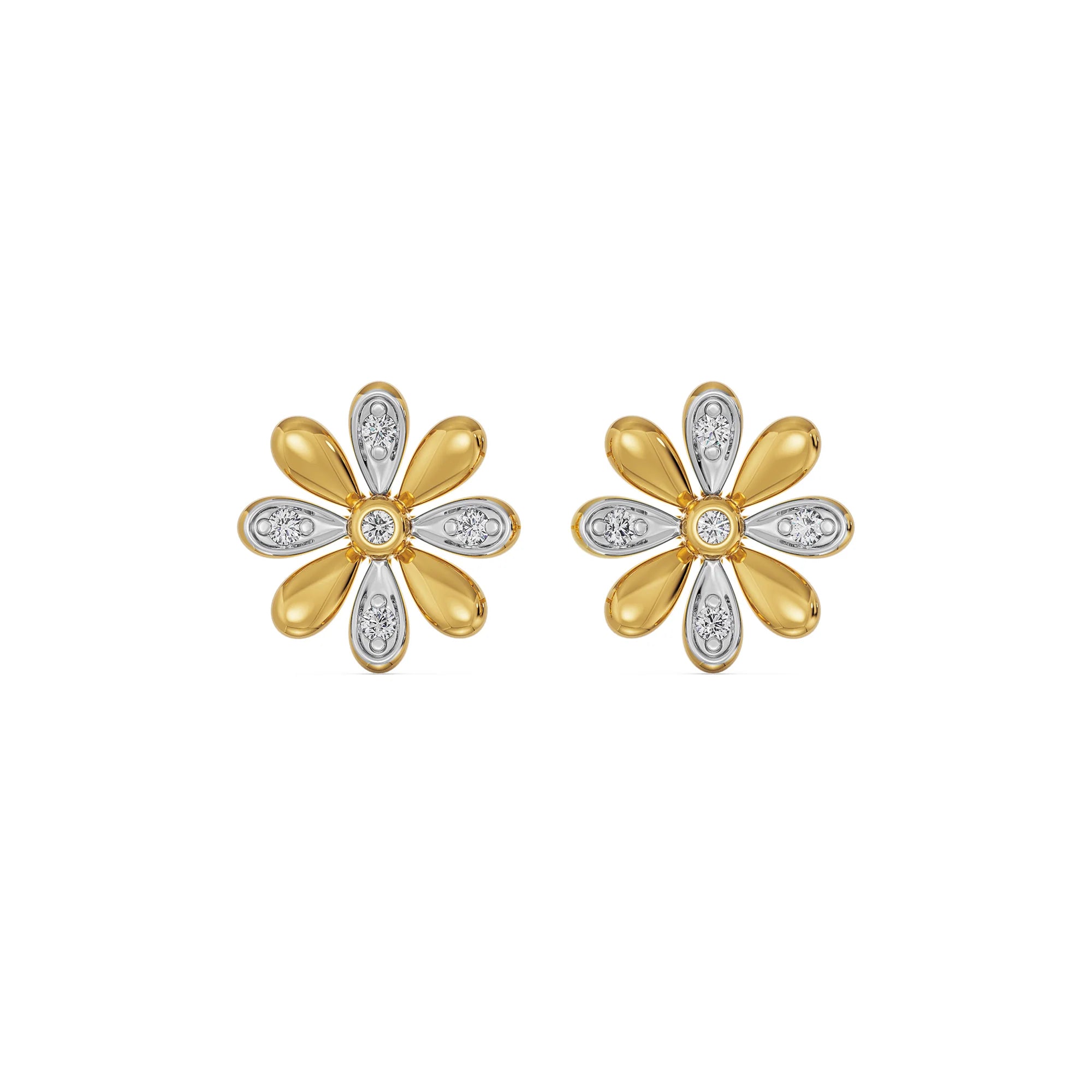 Floral Diamond Studs Front view in 9KT