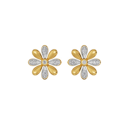Floral Diamond Studs Front view in 9KT