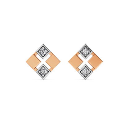 Geometric Glamour Diamond Studs Front View in 9KT