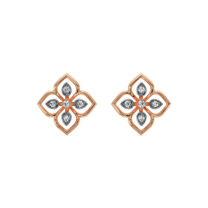 Brilliant Diamond Floral Studs Front View in 9KT