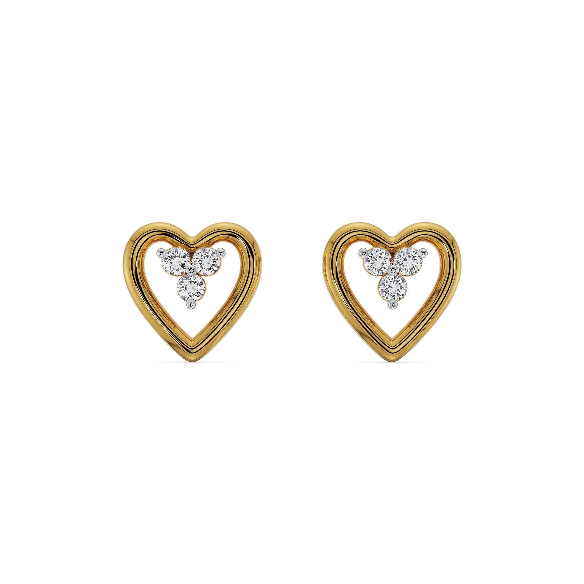 Radiant Heart Diamond Studs Front View in 9KT