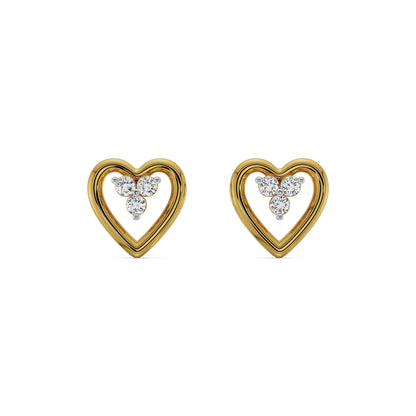 Radiant Heart Diamond Studs Front View in 9KT