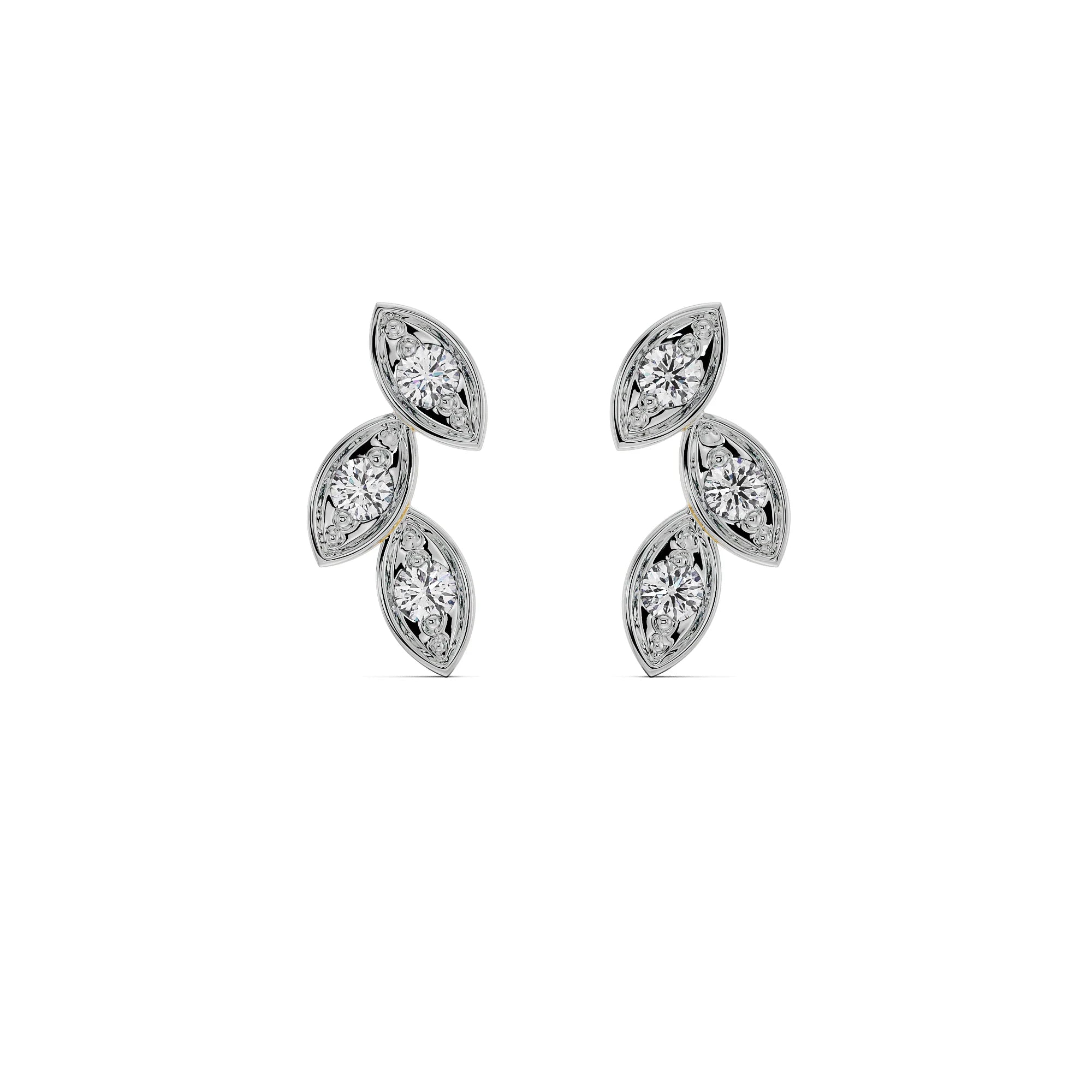 Marquise Mirage Diamond Studs Front View in 9KT