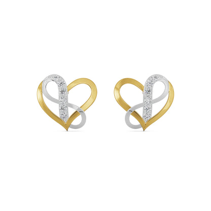 Infinity Heart Diamond Studs Front View in 9KT
