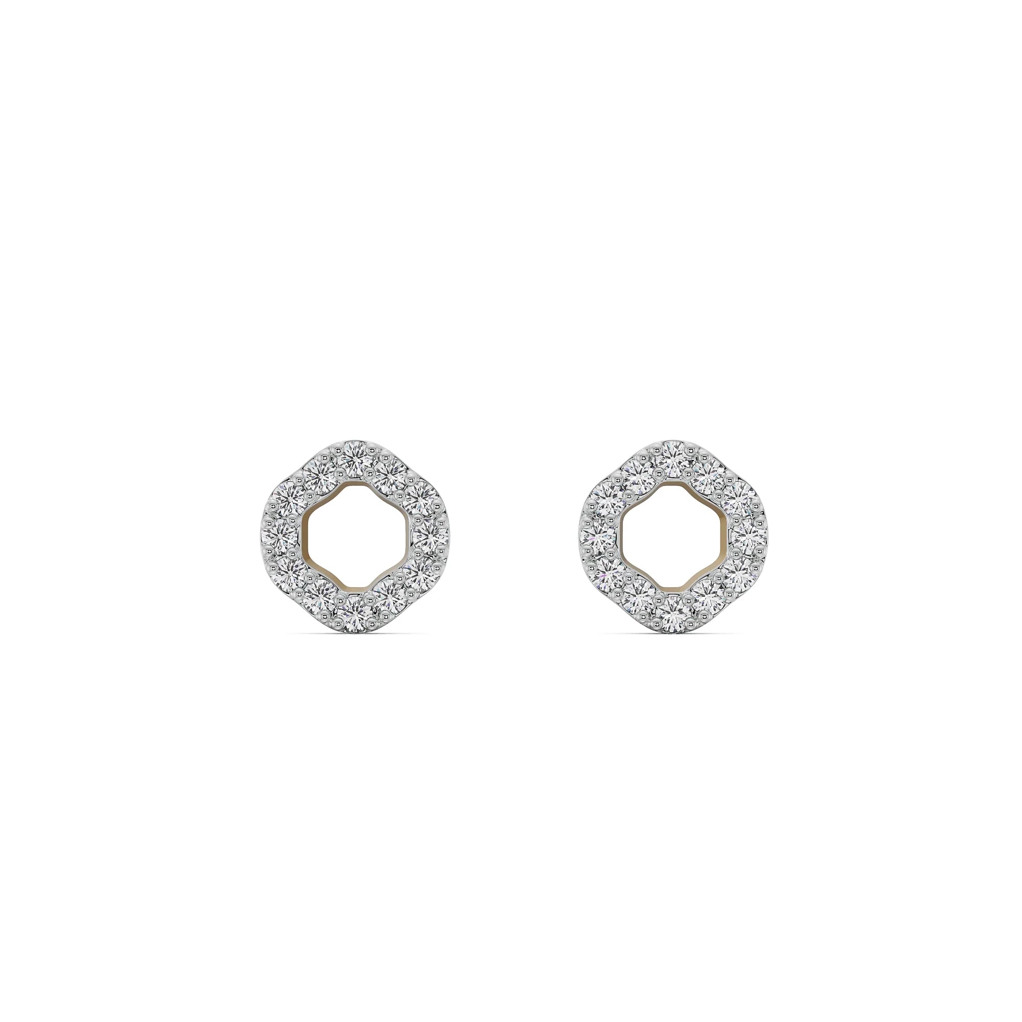 Hollow Diamond Studs Front View in 9KT