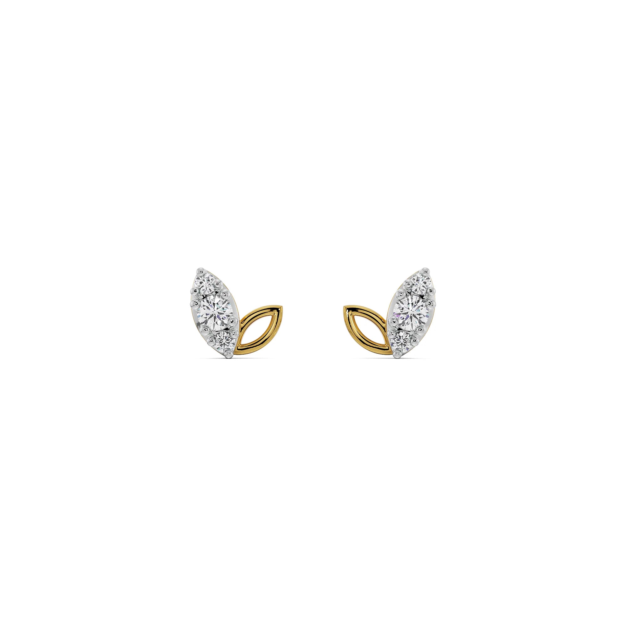 Duo Marquise Diamond Studs Front View in 9KT