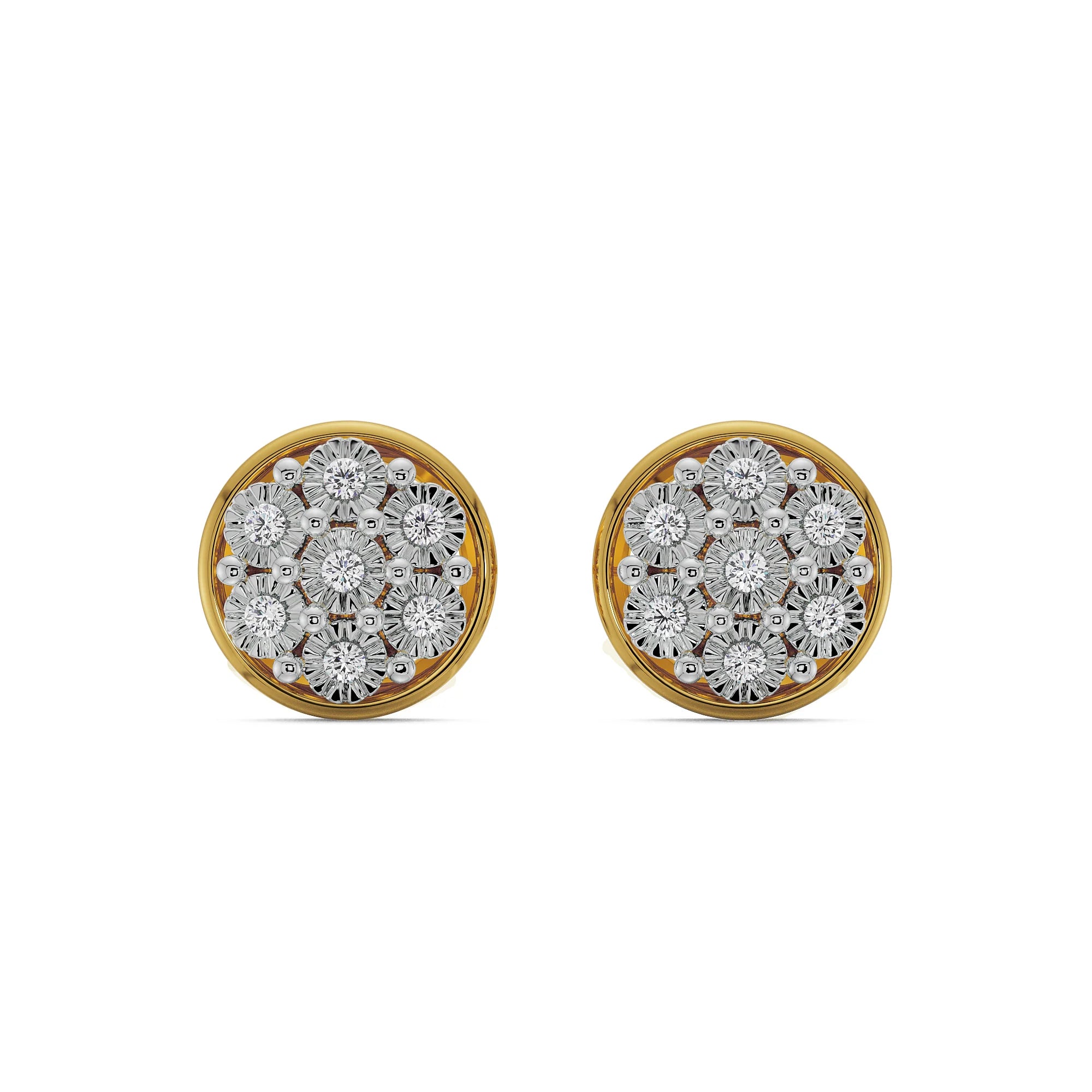 Round Brilliance Diamond Studs Front View in 9KT