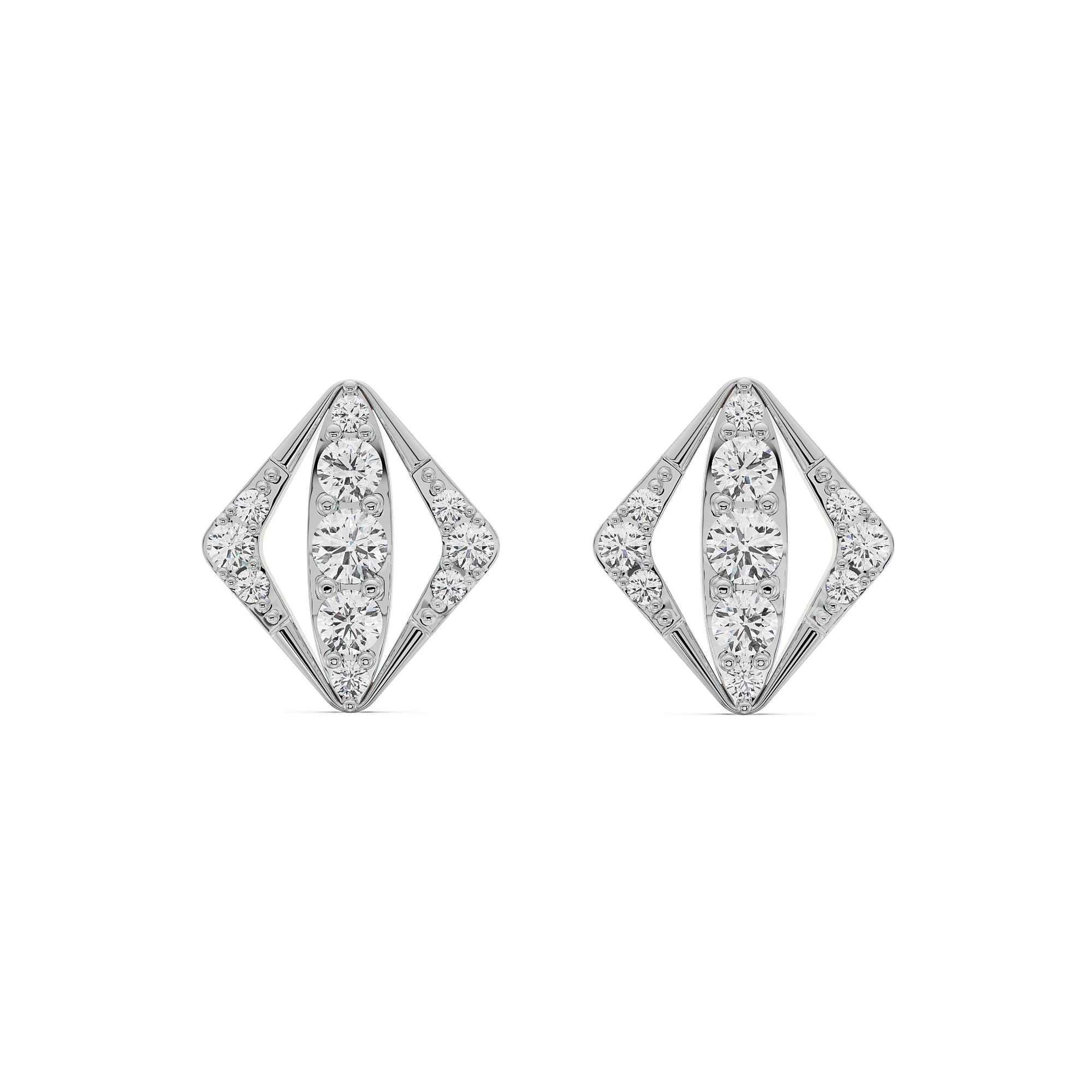 Rhombus Glamour Diamond Studs Front View in 9KT