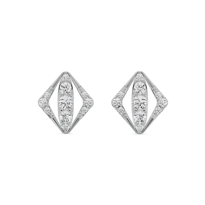 Rhombus Glamour Diamond Studs Front View in 9KT