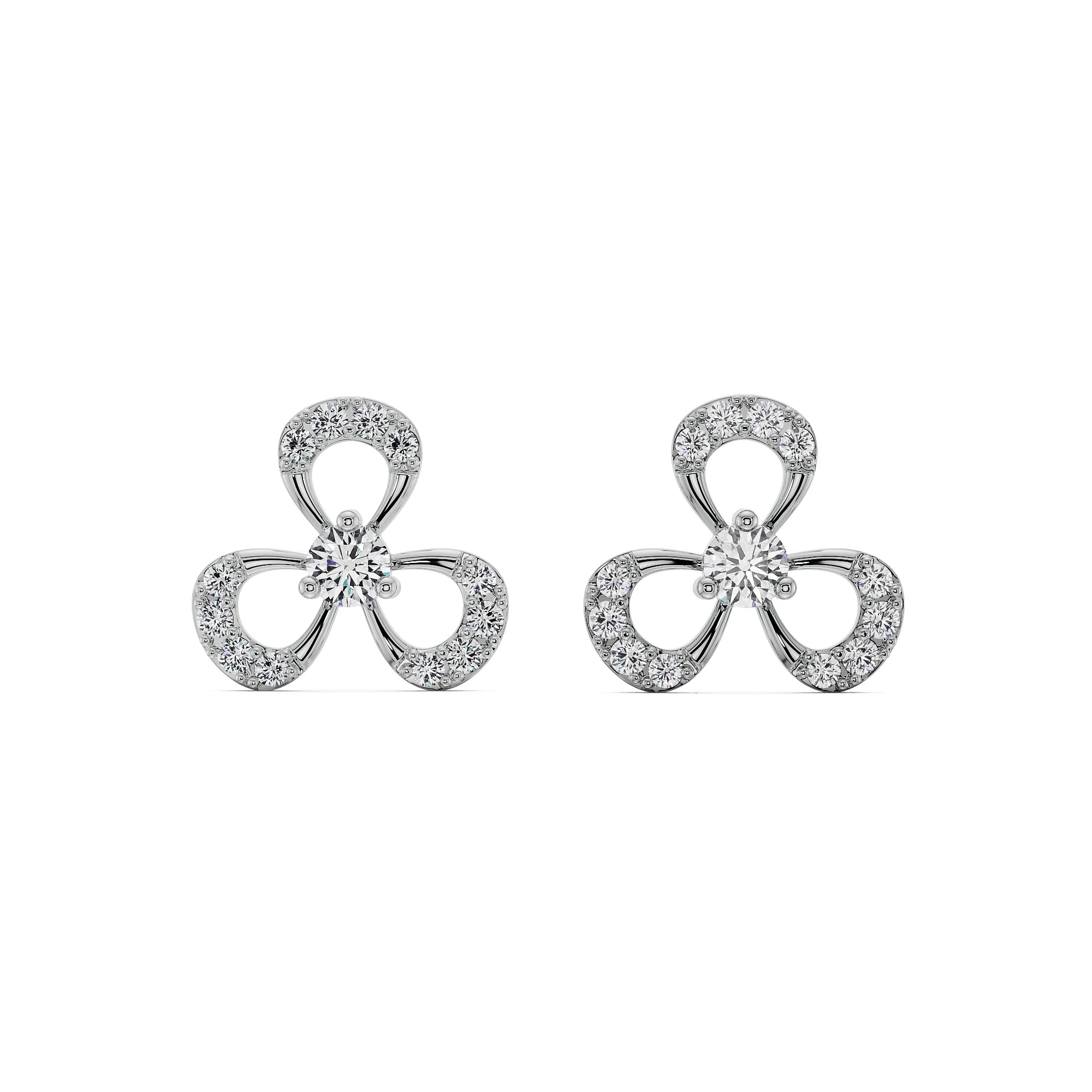 Blooming Floral Diamond Studs Front View in 9KT