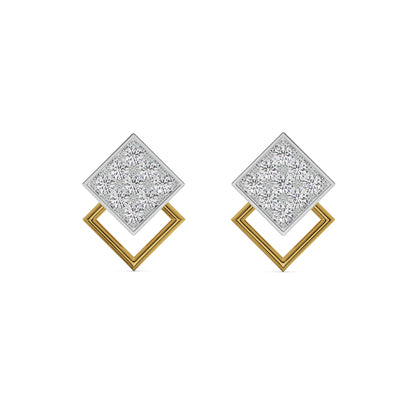 Twin Square Diamond Studs Front View in 9KT