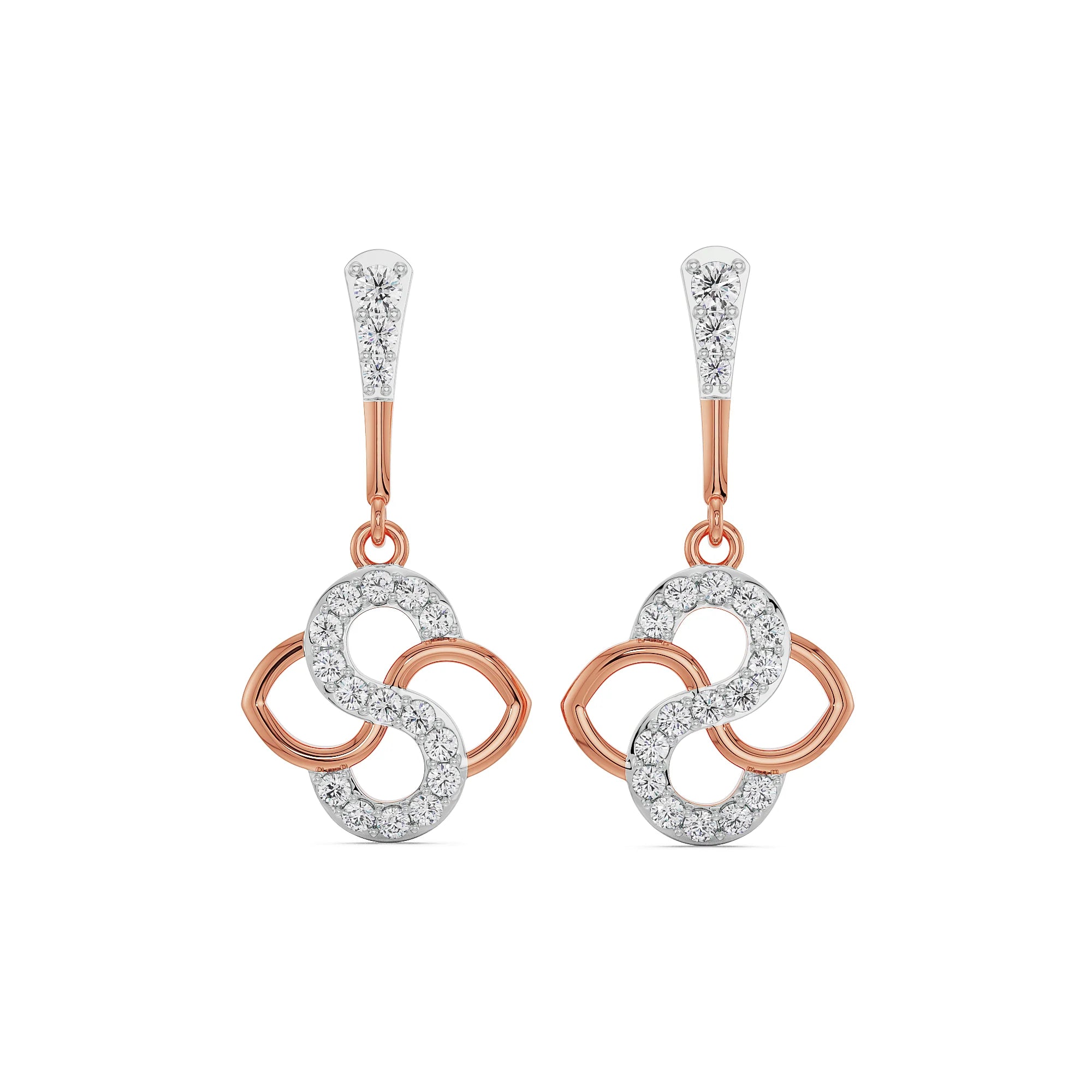 S-Curve Brilliance Diamond Studs Front View in 9KT