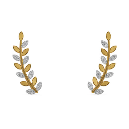 Leafy Luxe Diamond Earrings Front View in 9KT