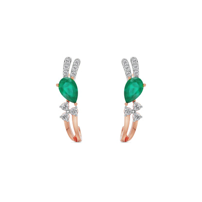 Regal Pear Emerald Diamond Hoops Front view