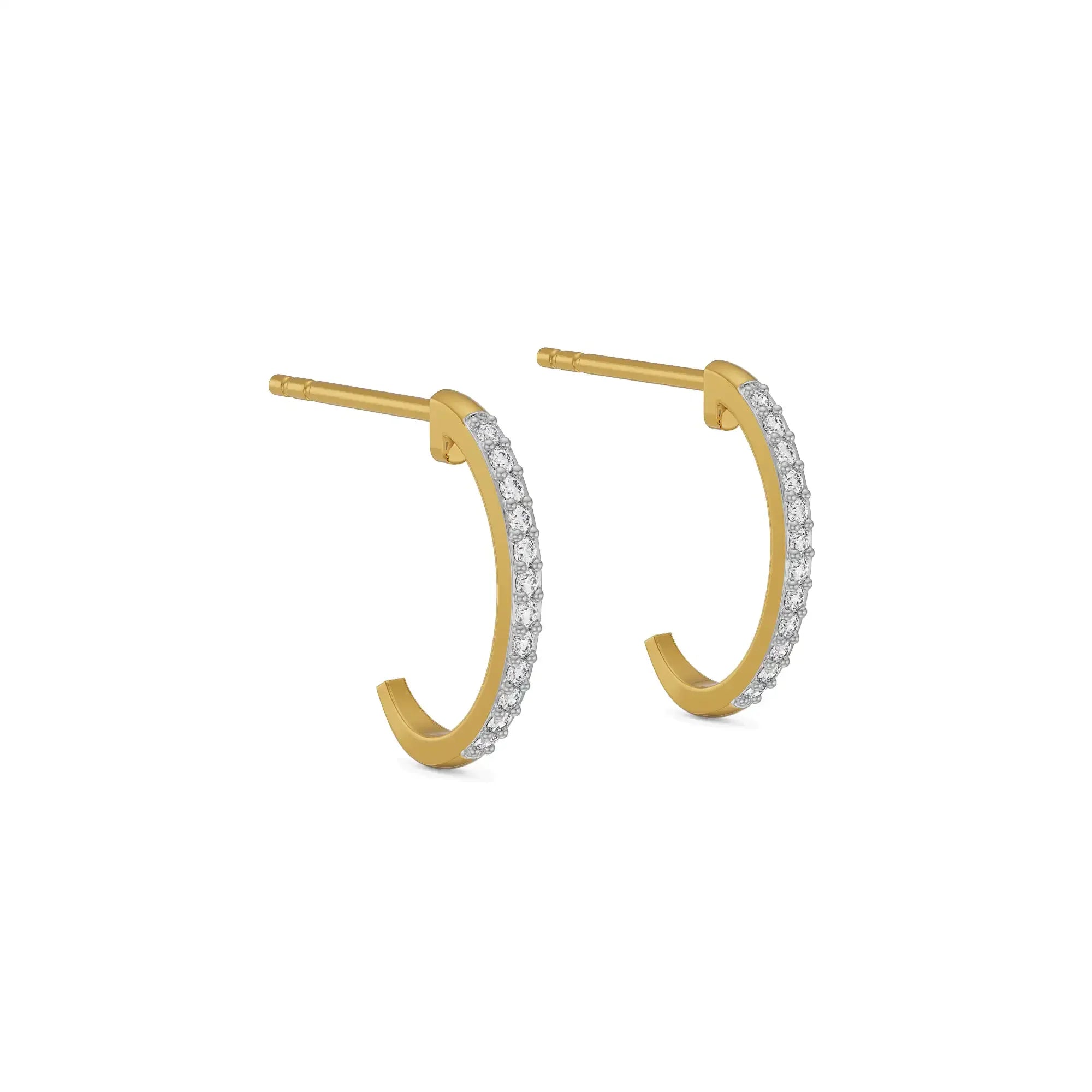 Semi Round Diamond Hoops Side View in 9KT