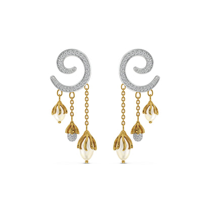 Pearl Drop Diamond Earrings Front View