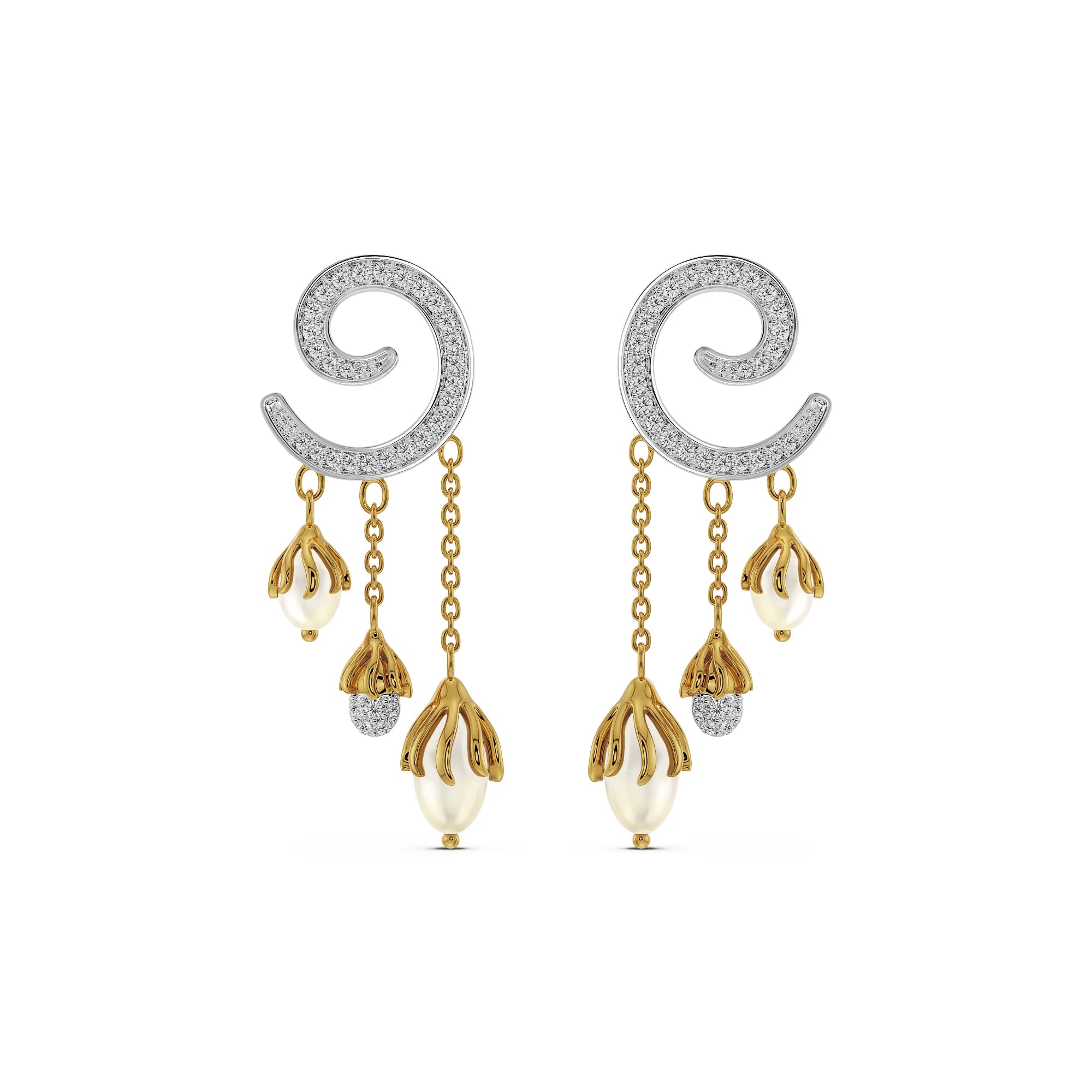 Pearl Drop Diamond Earrings Front View in 9KT