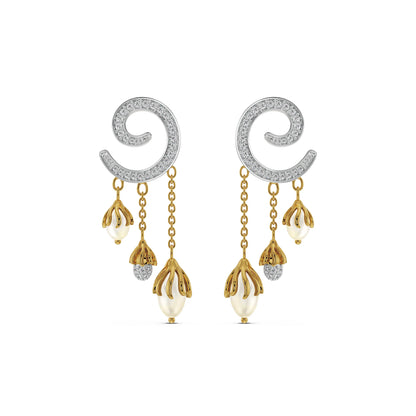 Pearl Drop Diamond Earrings Front View in 9KT