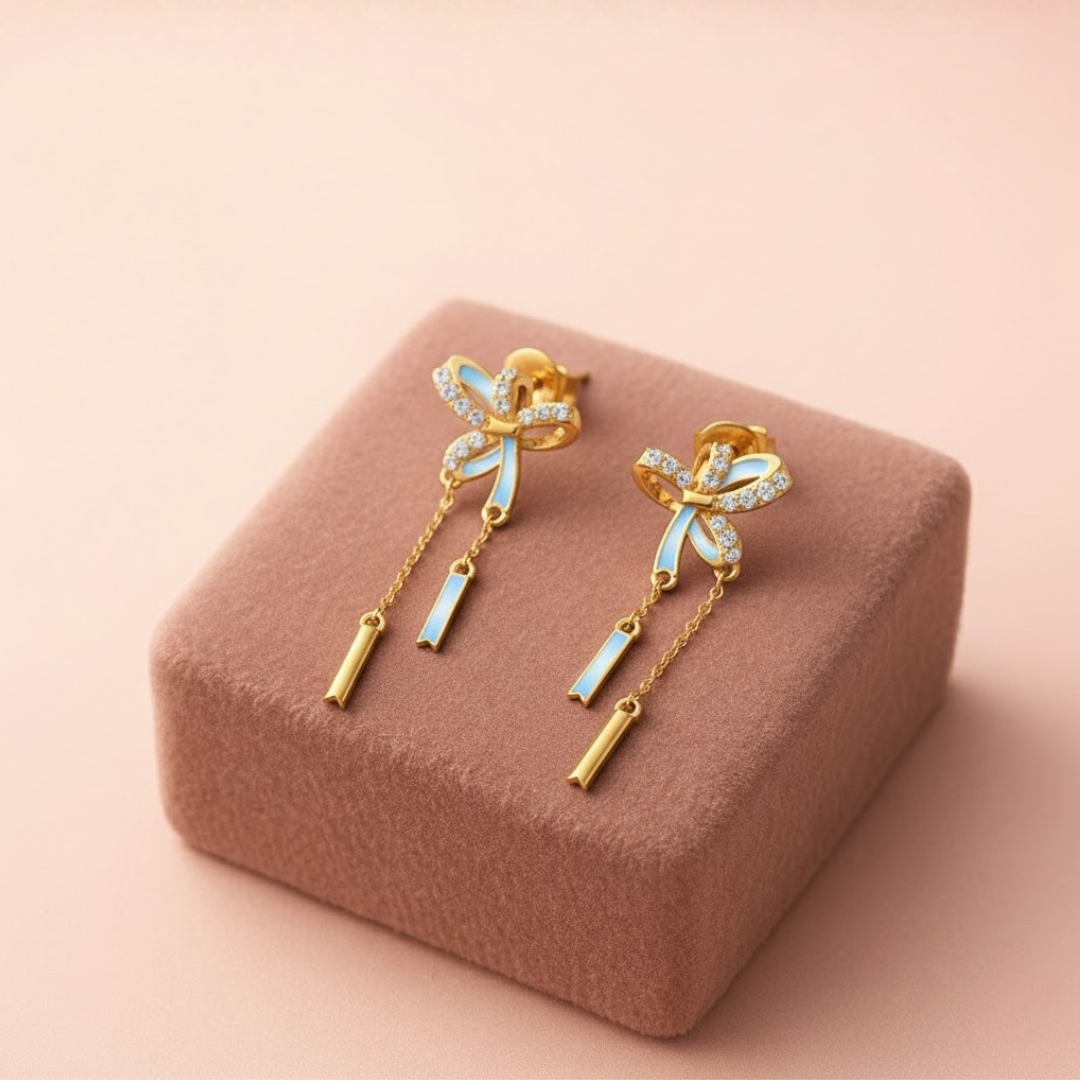 Charming Bow Tassel Lab Grown Diamond Earrings