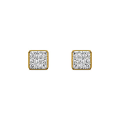 Square Diamond Cluster Earrings Front View in 9KT