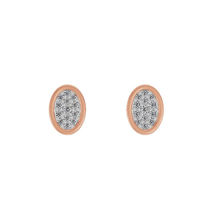 Oval Diamond Encrusted Studs Front View in 9KT