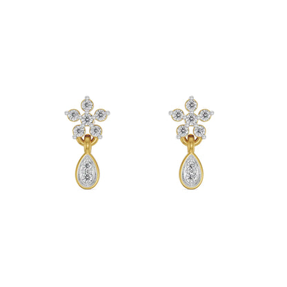 Viez Floral Diamond Earrings Front View in 9KT