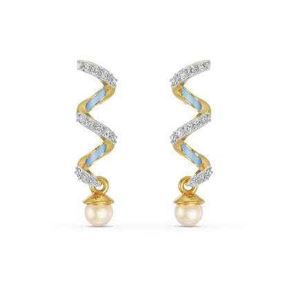 Pearl Teardrop Diamond Earrings Front View