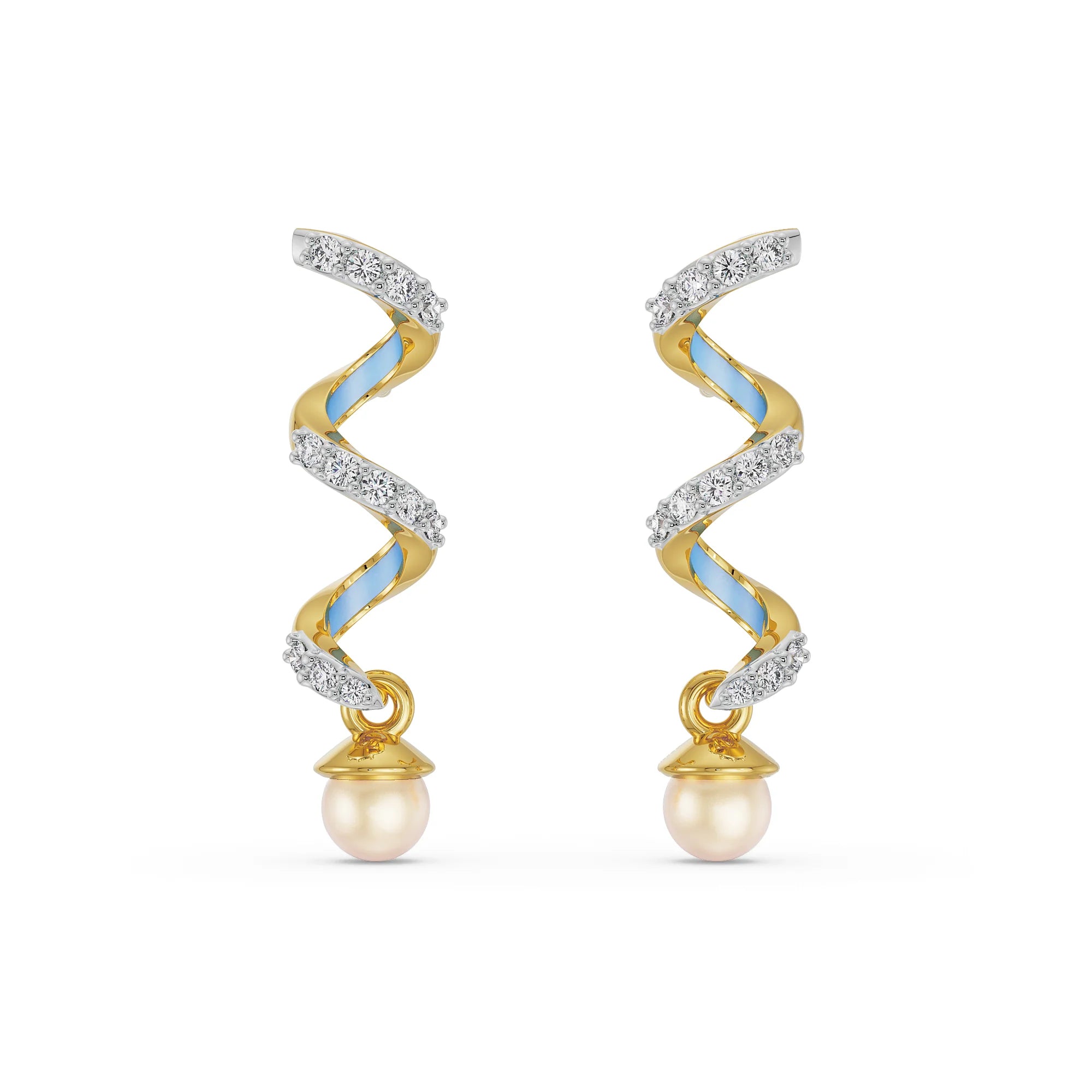 Pearl Teardrop Diamond Earrings Front View in 9KT