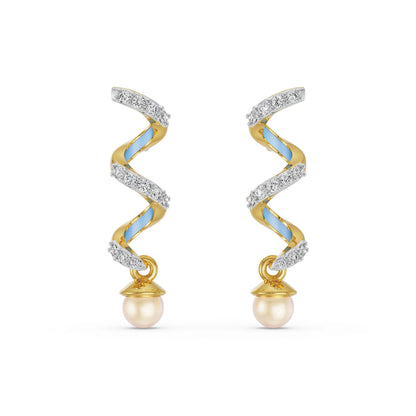 Pearl Teardrop Diamond Earrings Front View in 9KT