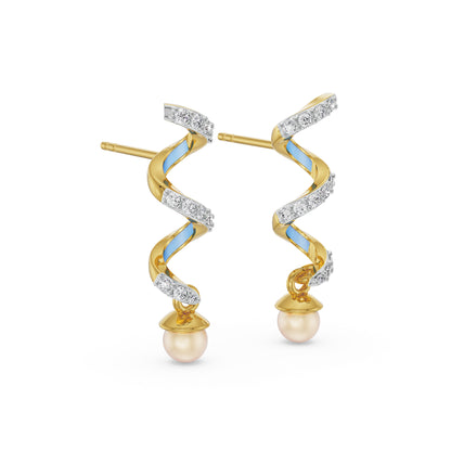 Pearl Teardrop Diamond Earrings Side View