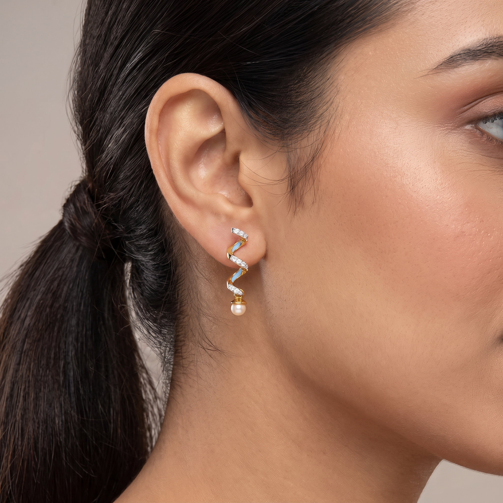 Pearl Teardrop Lab Grown Diamond Earrings