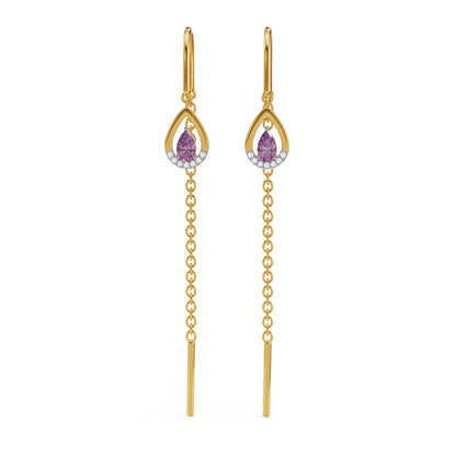 Purple Gemstone Suidhaga Earrings Front View in 9KT