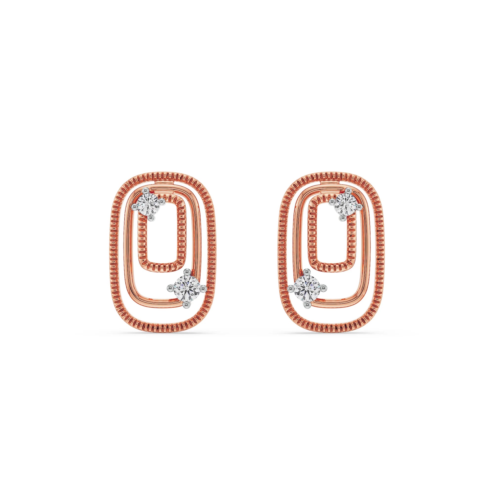 Geometrical Loop Diamond Studs Front View in 9KT