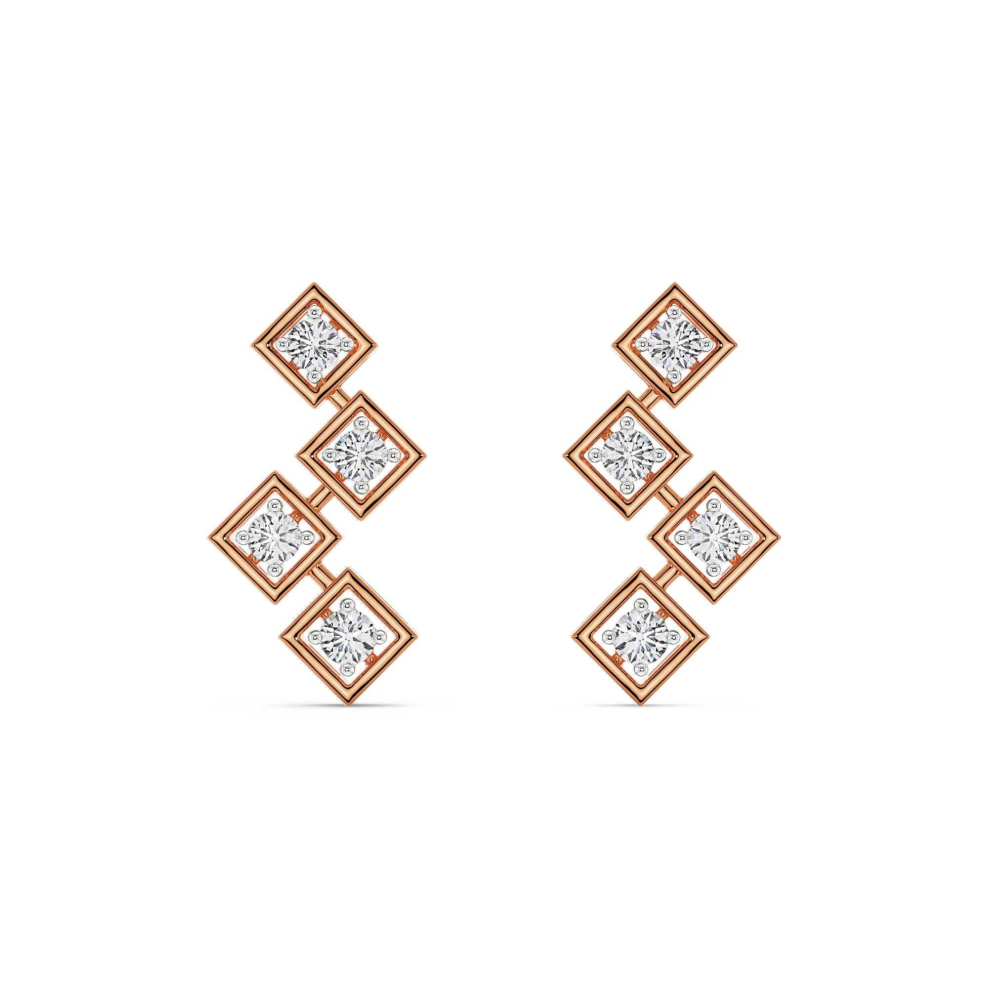 Stellar Geometry Diamonds Studs Front View in 9KT