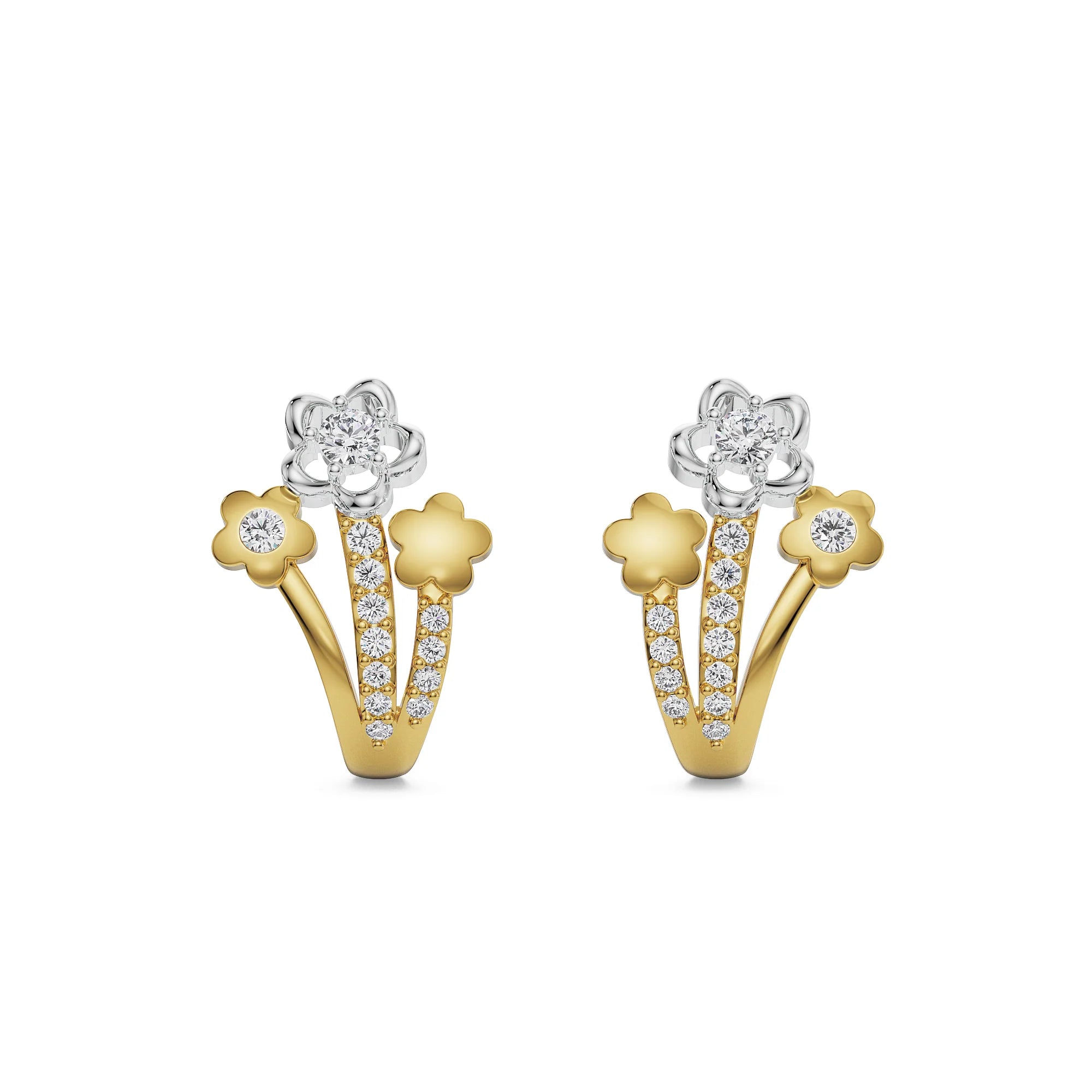 Floral Bloom Studs Front View in 9KT