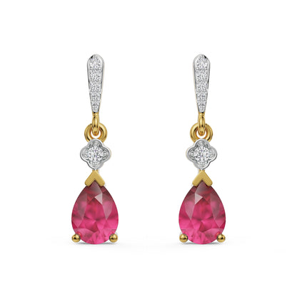Ruby Drop Diamond Earrings Front view