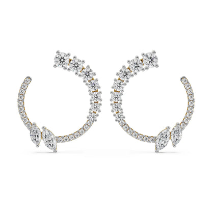 Marquise and Round Diamond Earrings Front View in 9KT