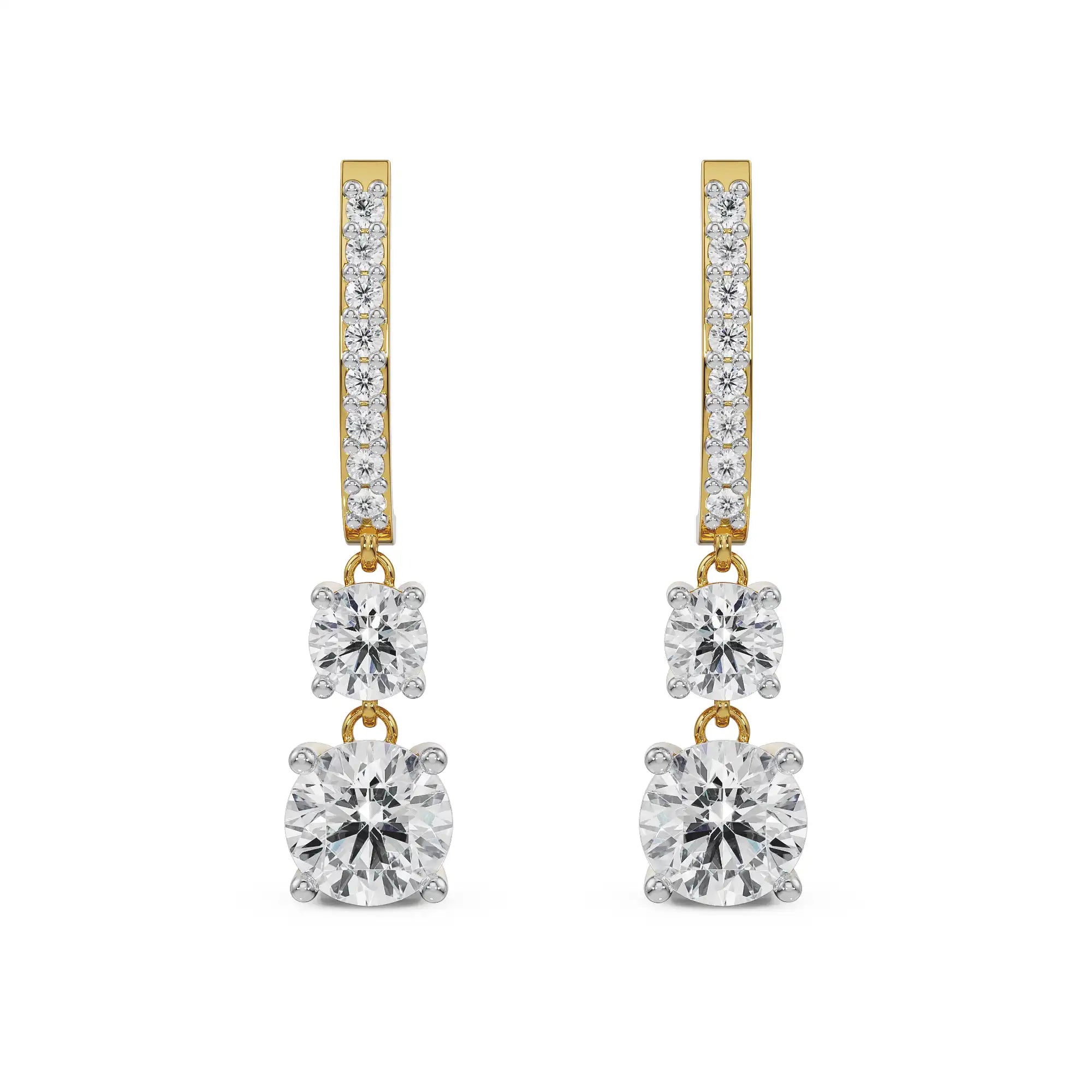 Round Brilliant Diamond Drop Earrings Front View in 9KT