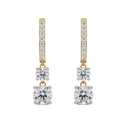 Round Brilliant Diamond Drop Earrings Front View in 9KT