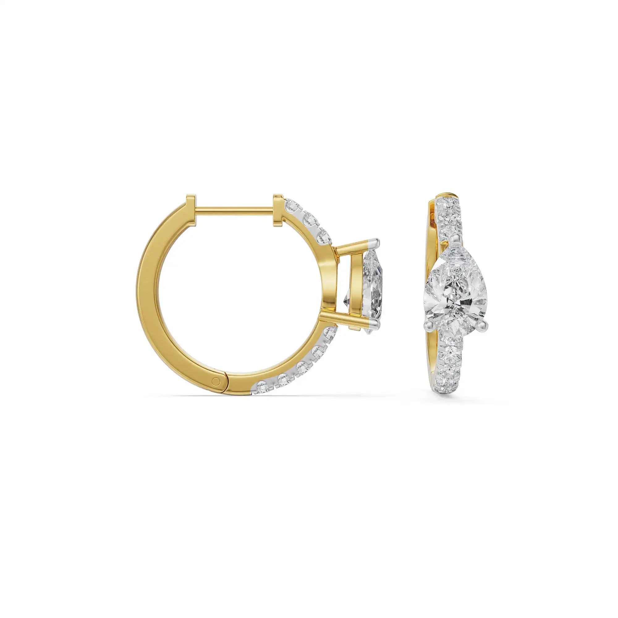 Circle Pear Hoops Prospective View in 9KT