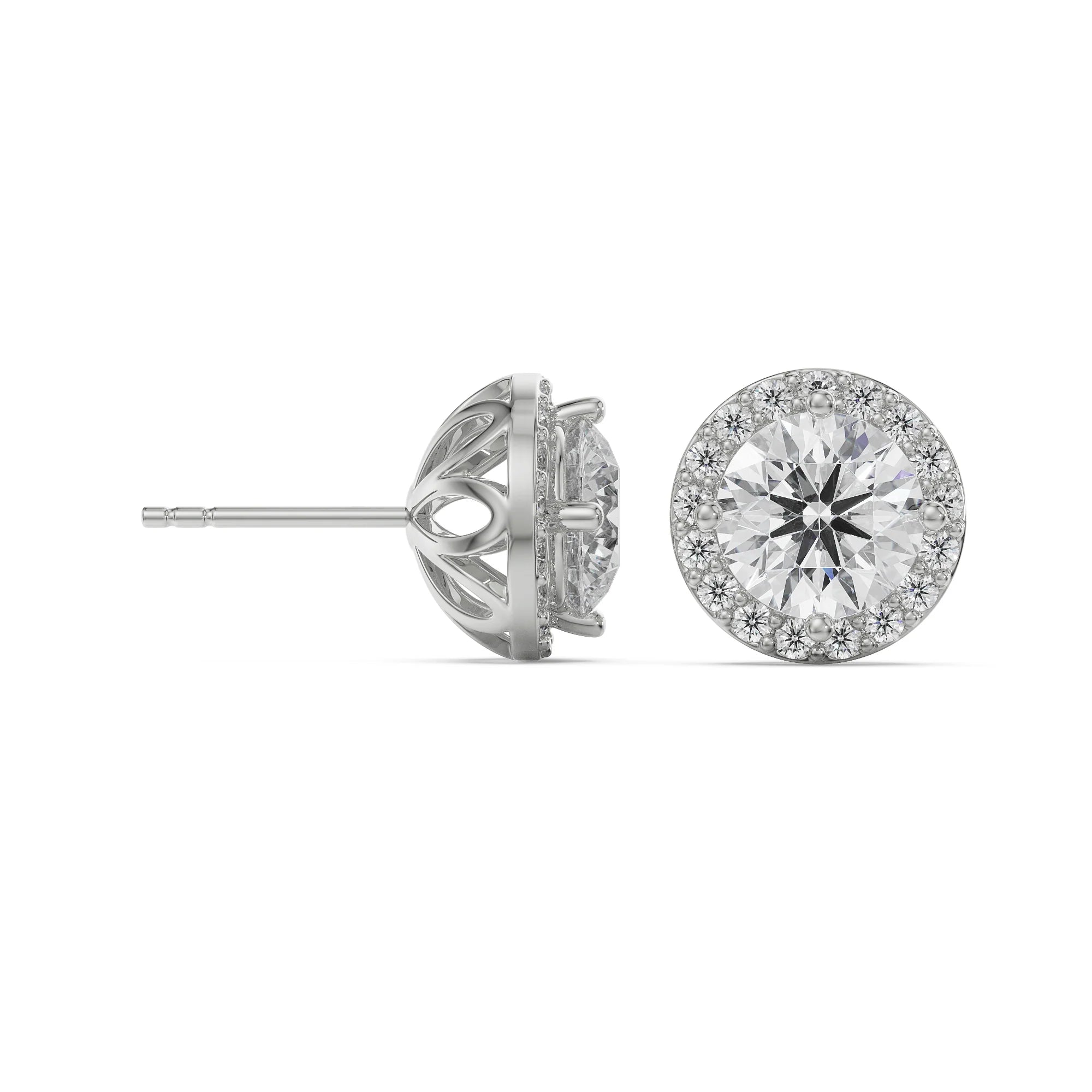 1 CT Halo Solitaire Studs Prospective View in 9KT