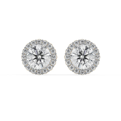 1 CT Halo Round Solitaire Studs Front View