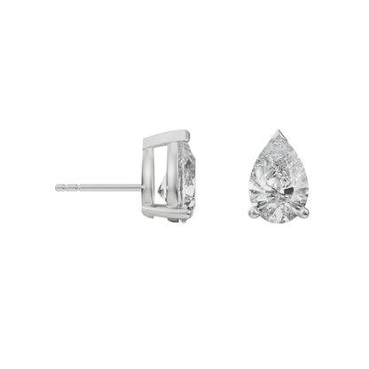 1 CT Lab Grown Diamond Solitaire Pear Studs - Perspective View in 9KT