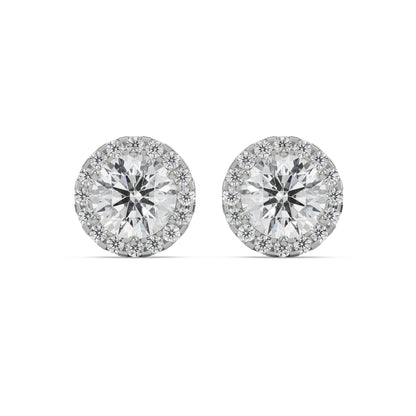 1 CT Halo Solitaire Earrings Front View
