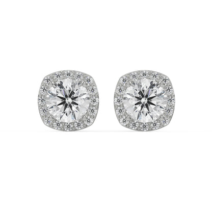 0.5 CT Halo Cushion Cut Studs Front View
