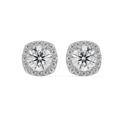 1 CT Halo Cushion Cut Lab Grown Diamond Studs 9KT